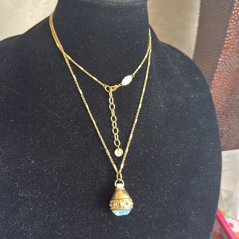 Spartina long gold platted chain with opalescent faceted orb focal piece